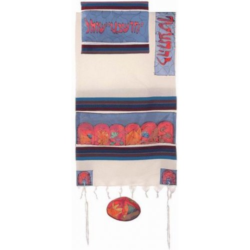 Yair Emanuel Woven Cotton and Hand Painted Silk Tallit Set, Colorful - Twelve Tribes
