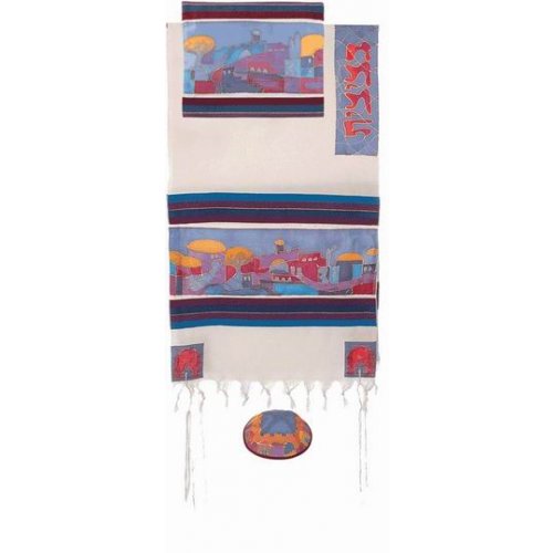 Yair Emanuel Woven Cotton and Silk Tallit Set, Colorful - Jerusalem Images