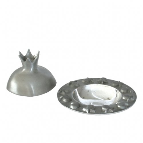 Yair Emanuel nodized Aluminum Honey Dish with Pomegranate Cover - Silver Gray