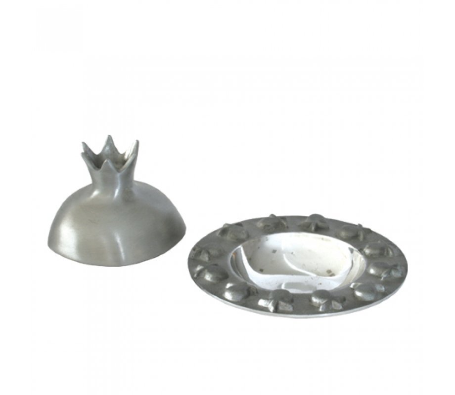 Yair Emanuel nodized Aluminum Honey Dish with Pomegranate Cover - Silver Gray