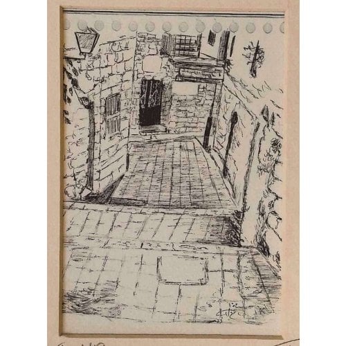 YehuditsArt Sketch Print of Narrow Alleyway in Safed