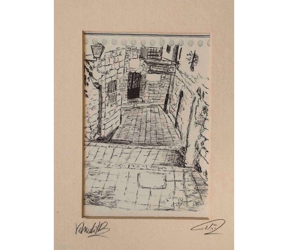 YehuditsArt Sketch Print of Narrow Alleyway in Safed