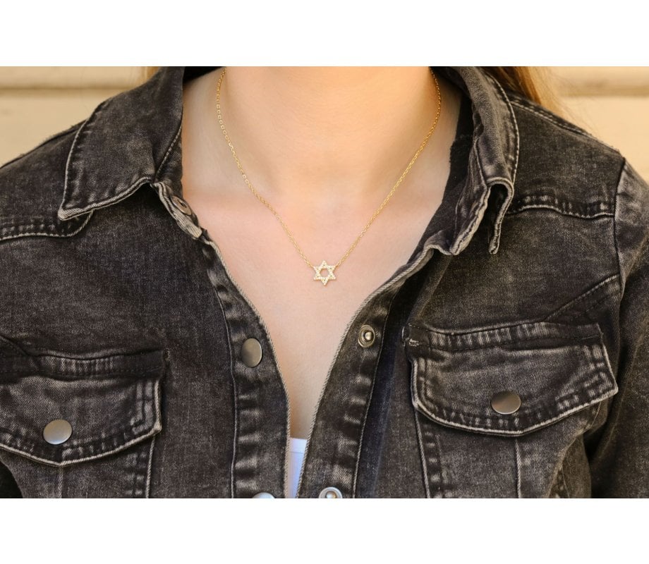 Yellow Gold Plated Sterling Silver Necklace - Star of David with Zircons Pendant