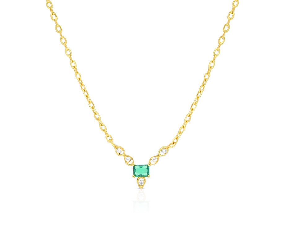 Yellow or Rose Gold Plated Sterling Silver with Green and White Zircons Pendant
