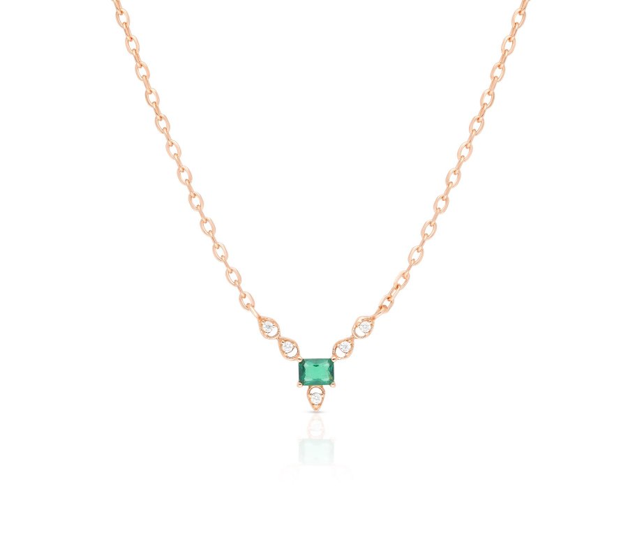 Yellow or Rose Gold Plated Sterling Silver with Green and White Zircons Pendant