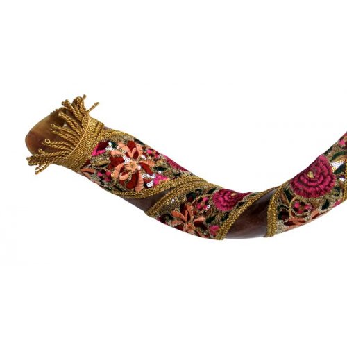 Yemenite Decorated Shofar - Red Flower Design