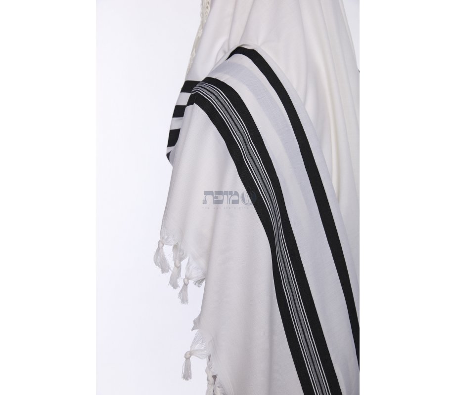 Yishtabach Praise Wool Tallit Non Slip Prayer Shawl - Black Stripes