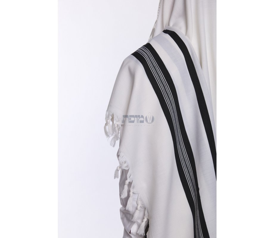 Yishtabach Praise Wool Tallit Non Slip Prayer Shawl - Black Stripes