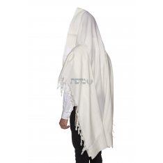 Yishtabach Praise Wool Tallit Non Slip Prayer Shawl - Pure White