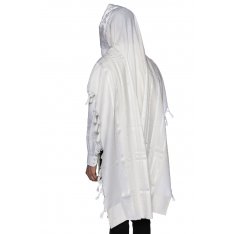Yishtabach Praise Wool Tallit Non Slip Prayer Shawl - Shiny White Stripes