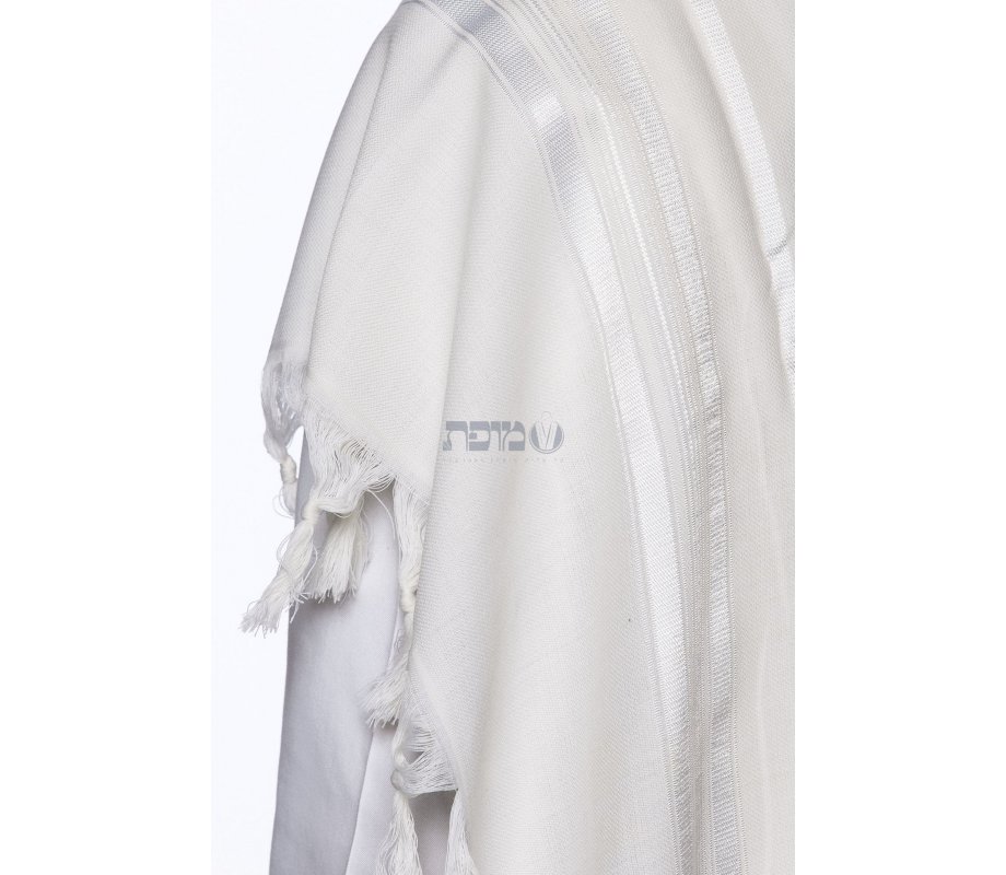 Yishtabach Praise Wool Tallit Non Slip Prayer Shawl - Shiny White Stripes