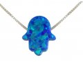 aJudaica Blue Opal Hamsa Pendant Necklace