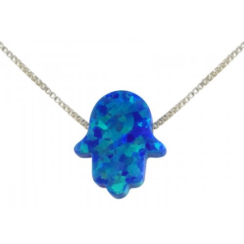 aJudaica Blue Opal Hamsa Pendant Necklace