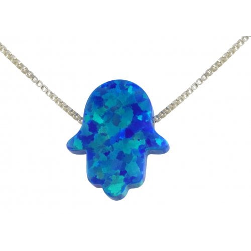 aJudaica Blue Opal Hamsa Pendant Necklace