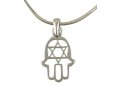 aJudaica Hamsa Star of David Rhodium Necklace