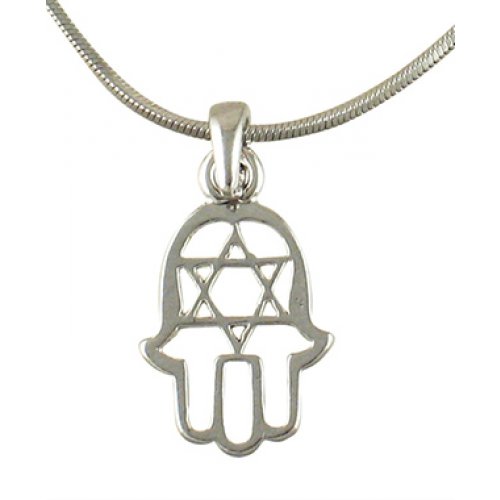 aJudaica Hamsa Star of David Rhodium Necklace