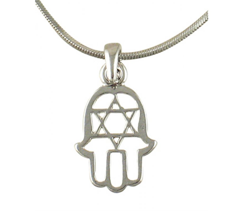 aJudaica Hamsa Star of David Rhodium Necklace | aJudaica.com