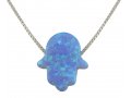 aJudaica Light Blue Opal Hamsa Pendant Necklace