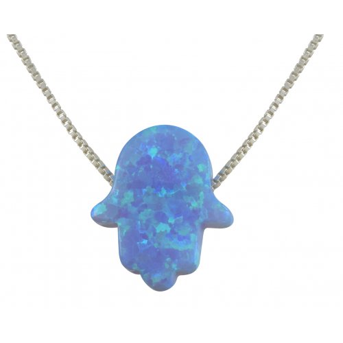 aJudaica Light Blue Opal Hamsa Pendant Necklace