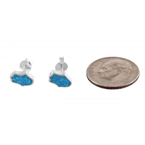 aJudaica Light Blue Opal Hamsa stud Earrings