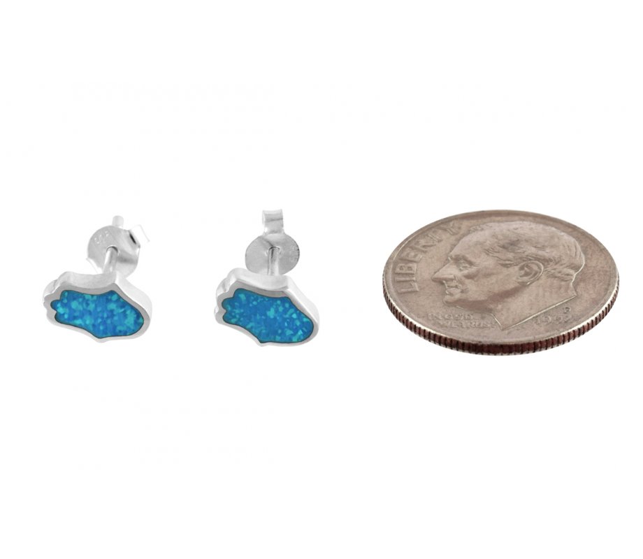 aJudaica Light Blue Opal Hamsa stud Earrings