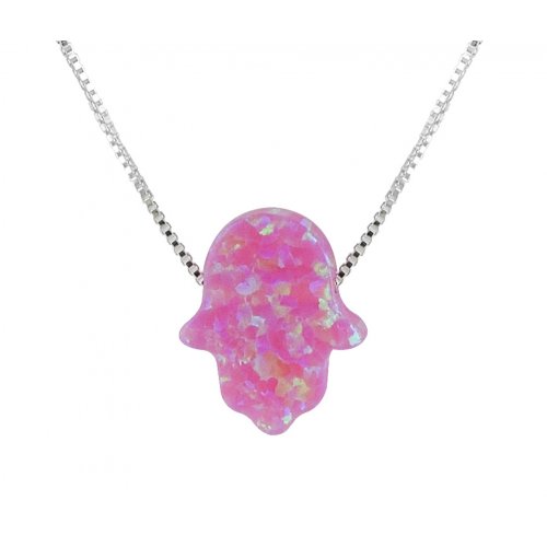 aJudaica Pink Opal Hamsa Hand Necklace