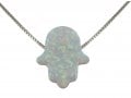 aJudaica White Opal Hamsa Hand Necklace